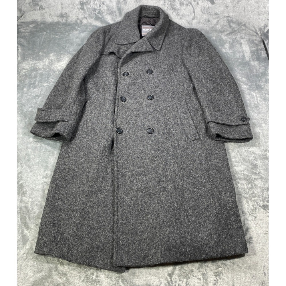 Vintage Double Breasted Overcoat Men 40 R Gray Brushed Wool‎ Nylon Military Coat